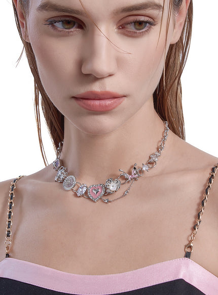 Pink Heart Butterfly Choker