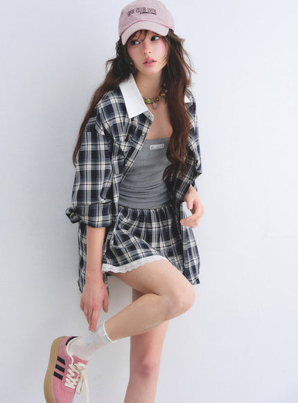 Check Layered Mini Dress Set