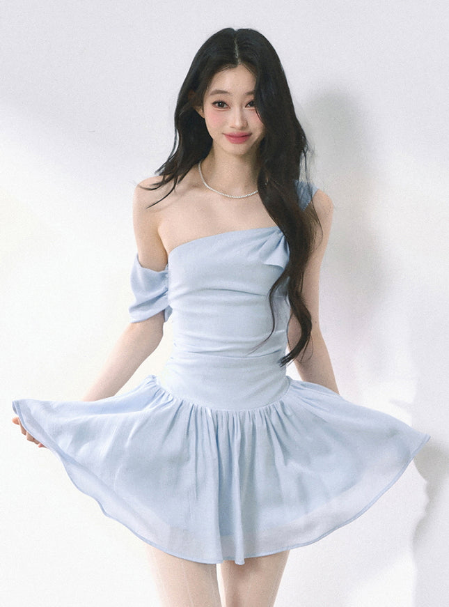 Luna Shoulder Dress - Blue