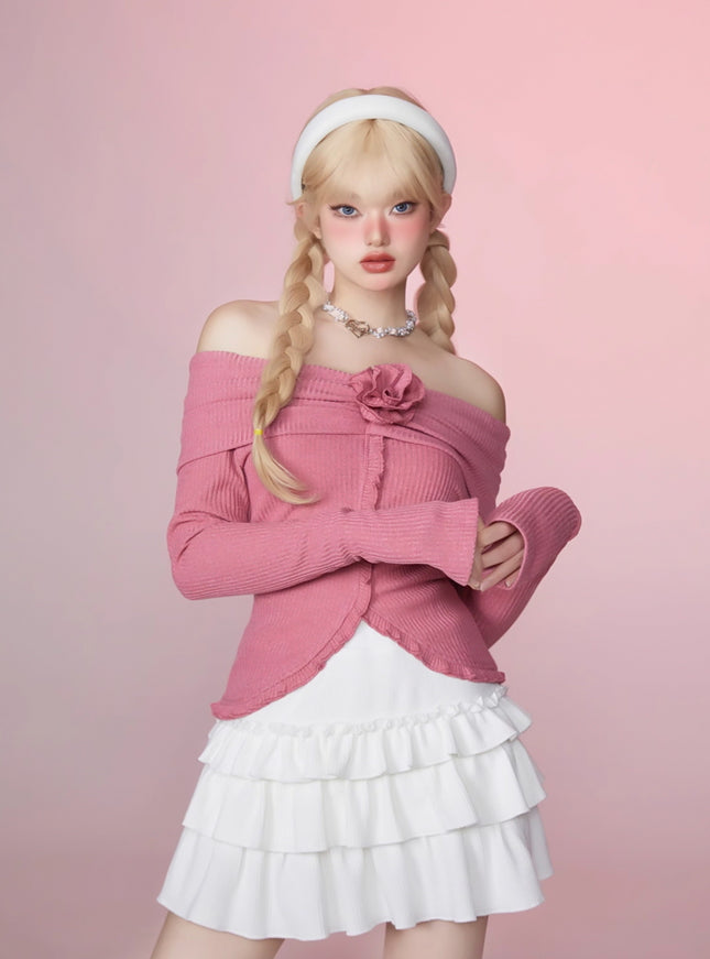 Soft Knit Cake Skirt - White