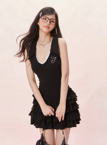 Tennis Frill Mini Dress - Black
