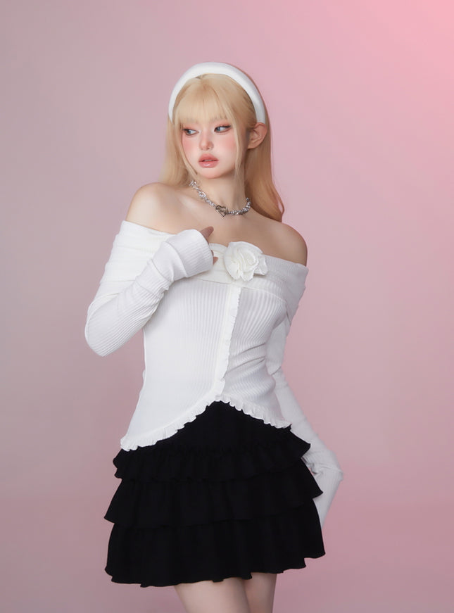 Soft Knit Cake Skirt - Black