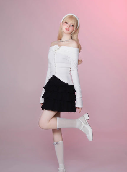Soft Knit Cake Skirt - Black