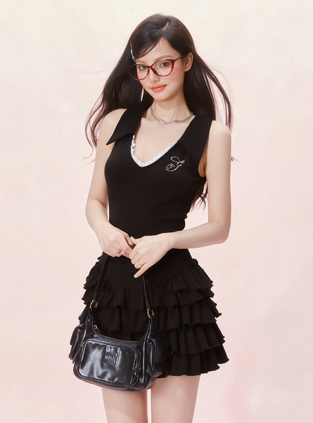 Tennis Frill Mini Dress - Black