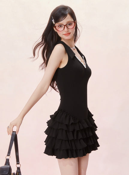 Tennis Frill Mini Dress - Black