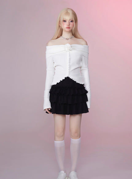 Soft Knit Cake Skirt - Black