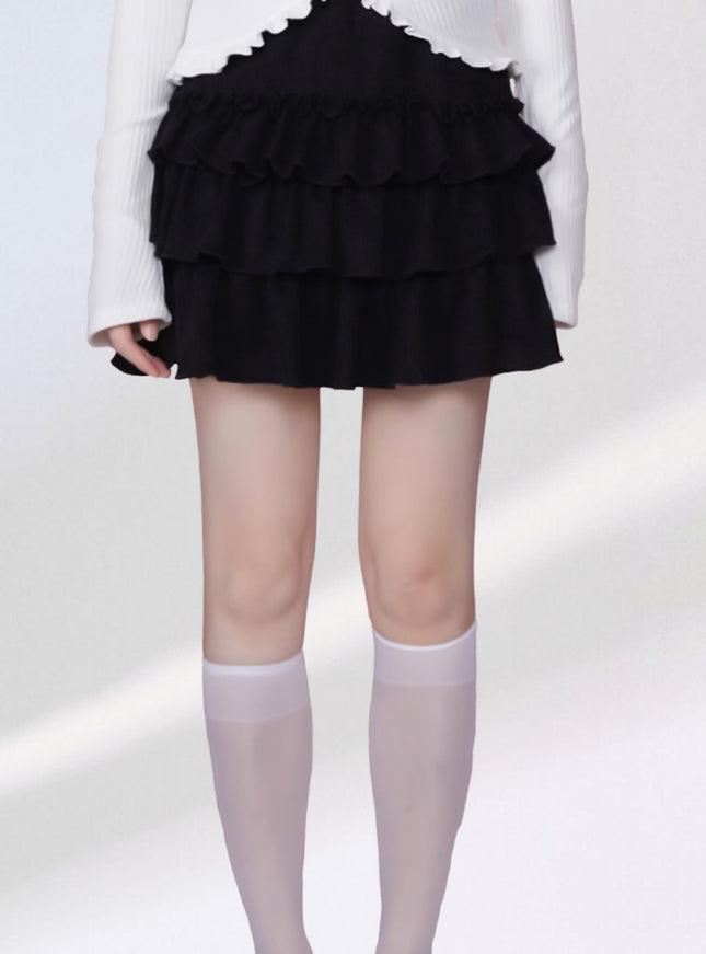 Soft Knit Cake Skirt - Black