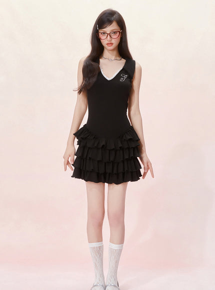 Tennis Frill Mini Dress - Black