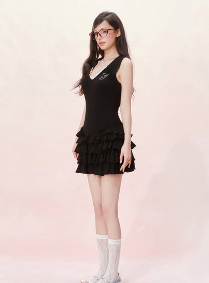 Tennis Frill Mini Dress - Black