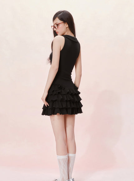 Tennis Frill Mini Dress - Black