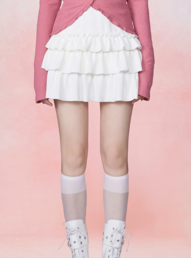 Soft Knit Cake Skirt - White