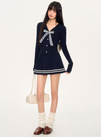 Bow Knit Cardigan Set