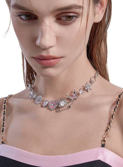 Pink Heart Butterfly Choker