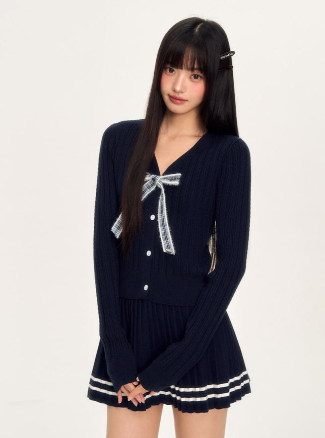 Bow Knit Cardigan Set