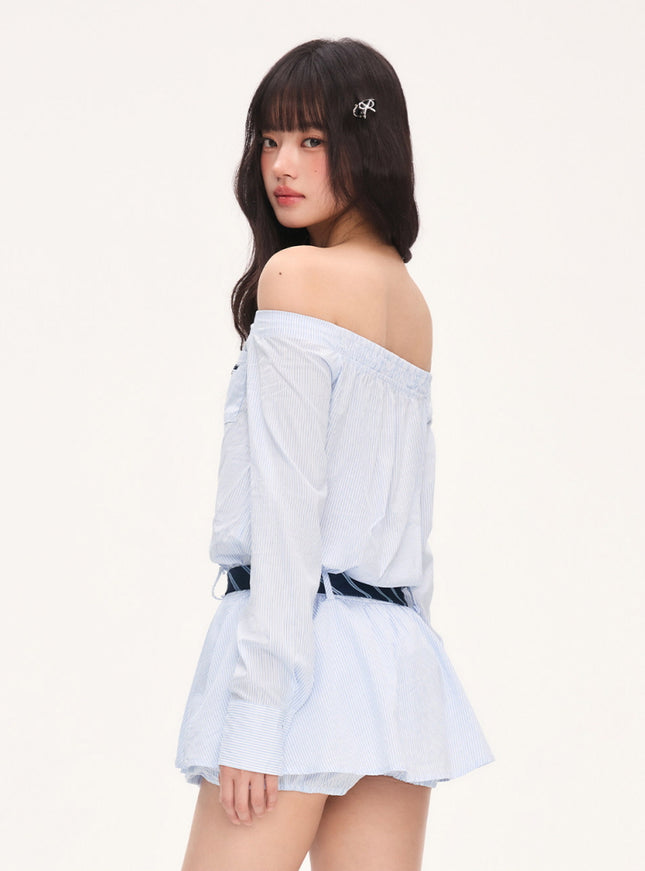 Stripe Off-Shoulder Shirt Dress