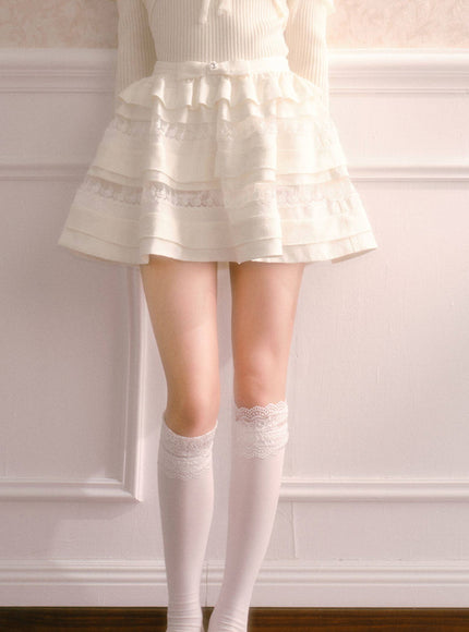 Tiered Lace Ruffle Mini Skirt
