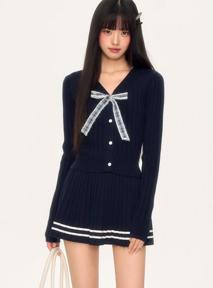 Bow Knit Cardigan Set