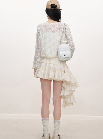 Cascading Ruffle Mini Skirt - Light Yellow