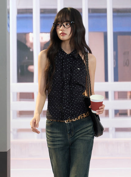 Sleeveless Polka Dot Shirt