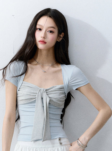 Ribbon Ruched Top & Flowy Mini Skirt Set