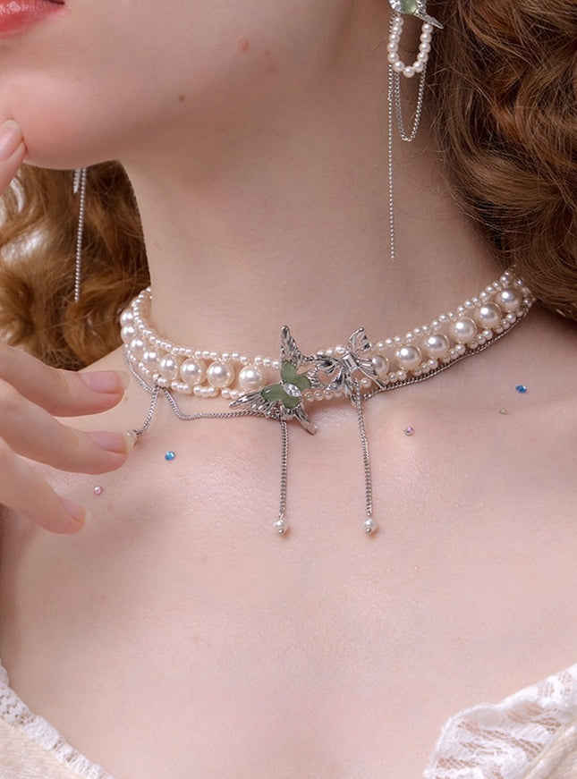 Emerald Butterfly Pearl Choker