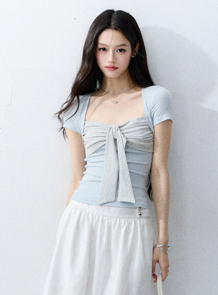 Ribbon Ruched Top & Flowy Mini Skirt Set