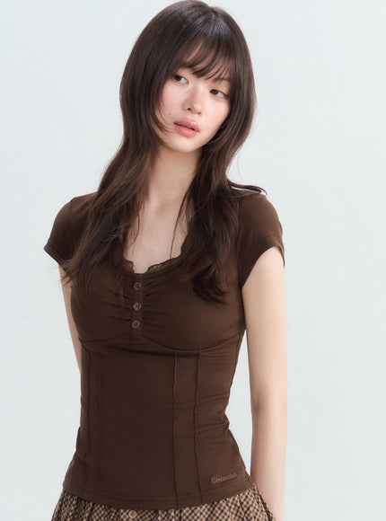 Ruched Button Tencel Top