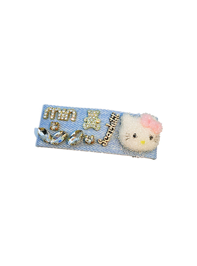 Beaded Kitty Denim Hair Clip