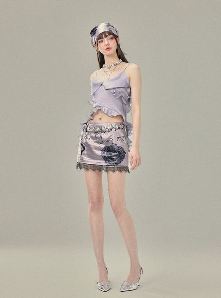 Ruffled Satin Cami & Mini Skirt Set