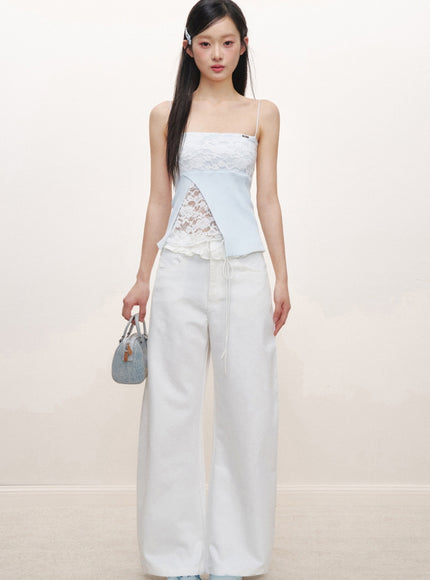 Lace Panel Slim Camisole Top - Blue
