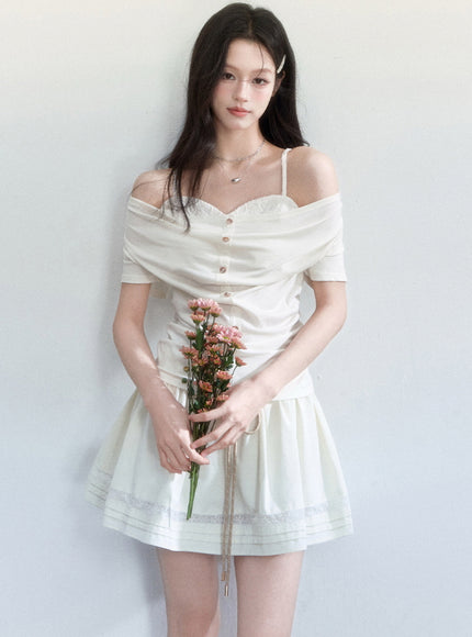 Soft Buttoned Off-Shoulder Top