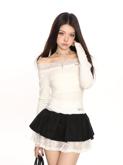 Lace Trim Off-Shoulder Top - White