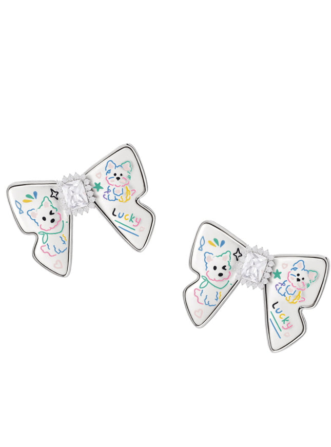 Lucky Ribbon Kitty Earrings