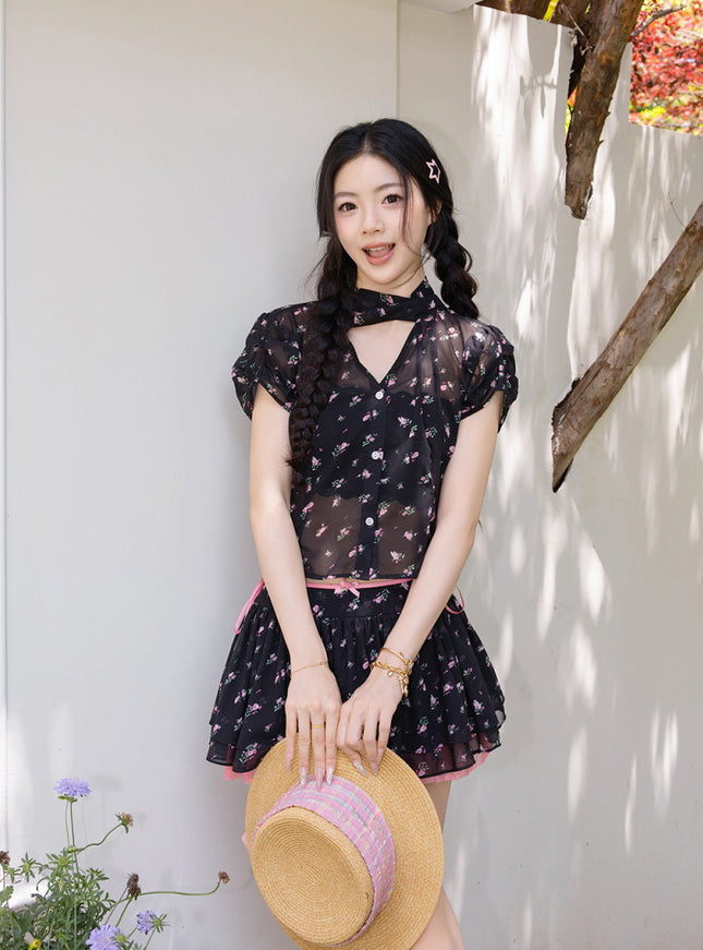 Floral Chiffon Top & Skirt Set