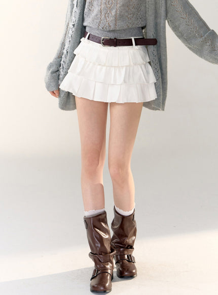 Tiered Pleated Mini Skirt