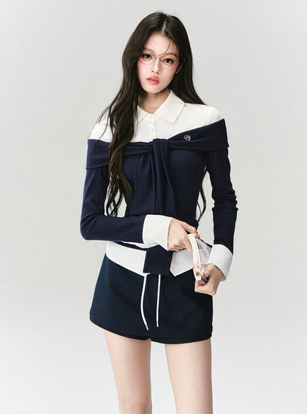 Layered Collar Off-Shoulder Set