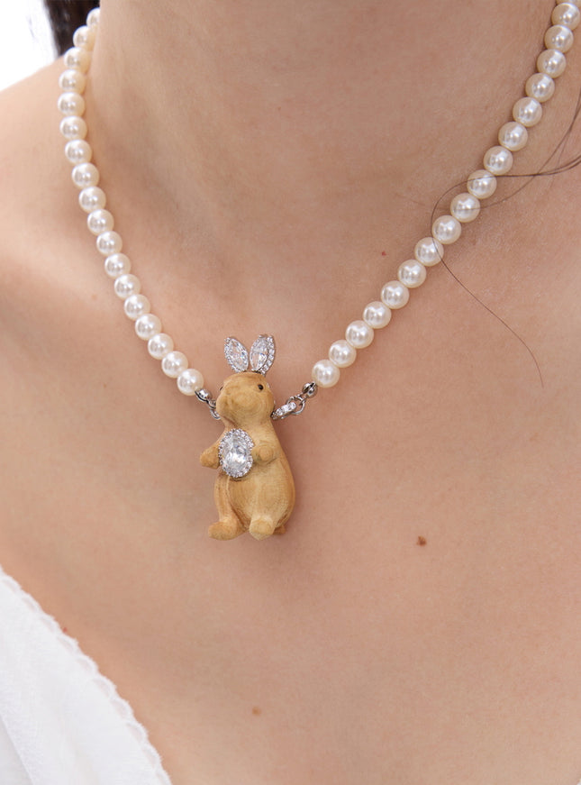 Crystal Bunny Pearl Necklace