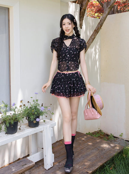 Floral Chiffon Top & Skirt Set