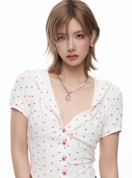 Crystal Strawberry Pendant Necklace & Open Ring