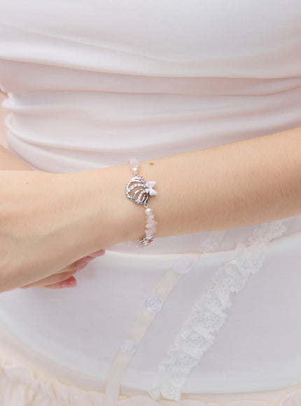 Crystal  Bow Charm Quartz Bracelet