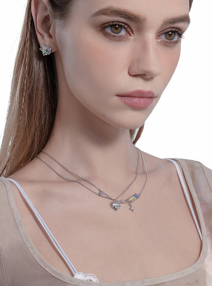Iridescent Heart Layered Necklace