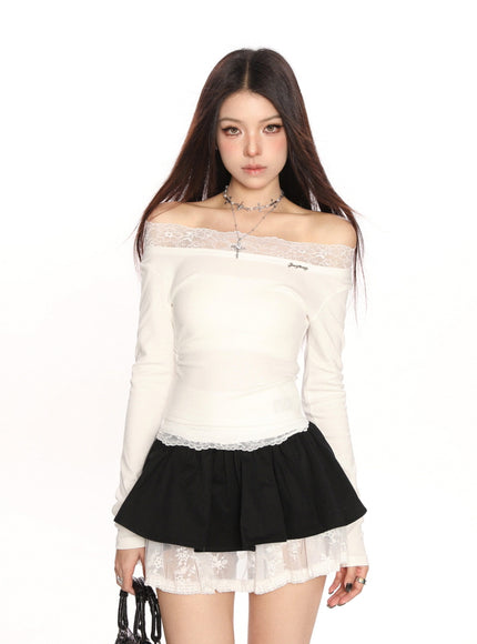 Lace Trim Off-Shoulder Top - White