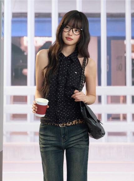 Sleeveless Polka Dot Shirt