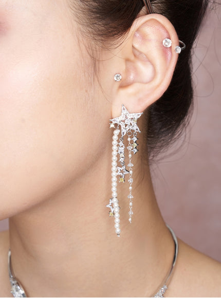 Starlight Cascade Pearl Drop Earrings