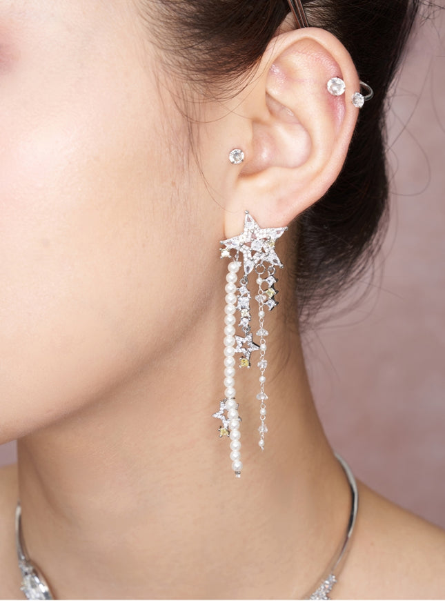 Starlight Cascade Pearl Drop Earrings