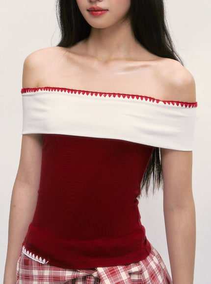 Contrast Off-Shoulder Slim Top