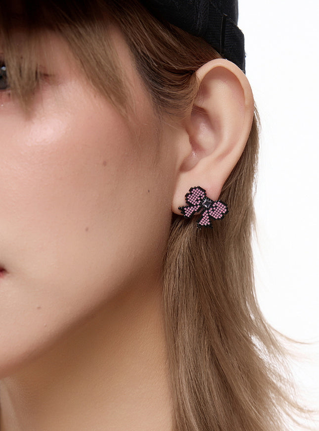 Pixel Bow Pearl Earrings