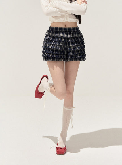 Vintage Check Ruffle Mini Skirt