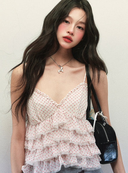 Red Polka Frill Cami Top
