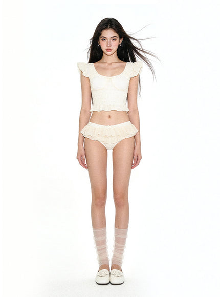 Milk Tea Ruffle Bikini Set